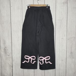 Edikted Bow Sweatpants Wide Leg Coquette Lounge Black XS